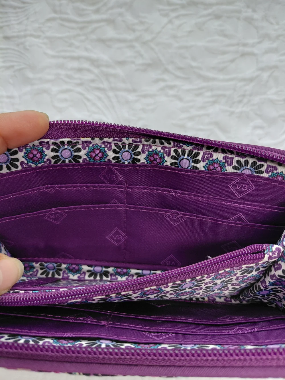 Vera Bradley Purple/Black And Lilac Wallet with Purple Teal Medallions - Picture 6 of 12